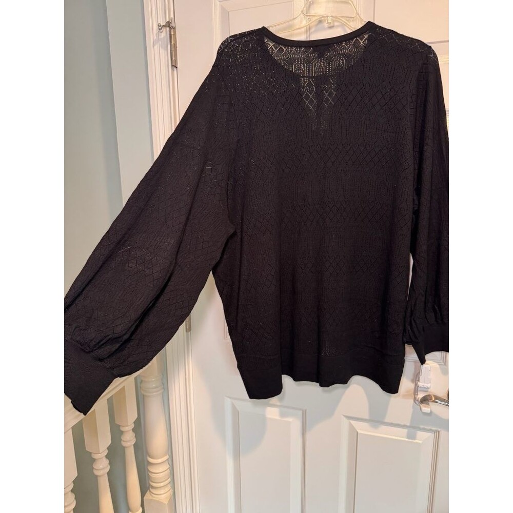 Torrid Black Pointelle Knit Sweater Split Neck Balloon Sleeve Plus Size 5 5X
